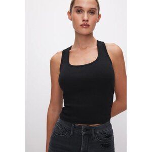 GOOD AMERICAN Fitted Rib Scoop Neck Tank in Black001 Size X-Small NWT